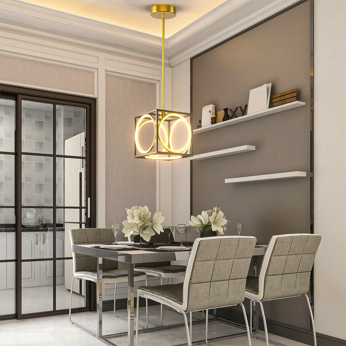 Modern LED Pendant Light with 42 Inches Adjustable Suspender-Black