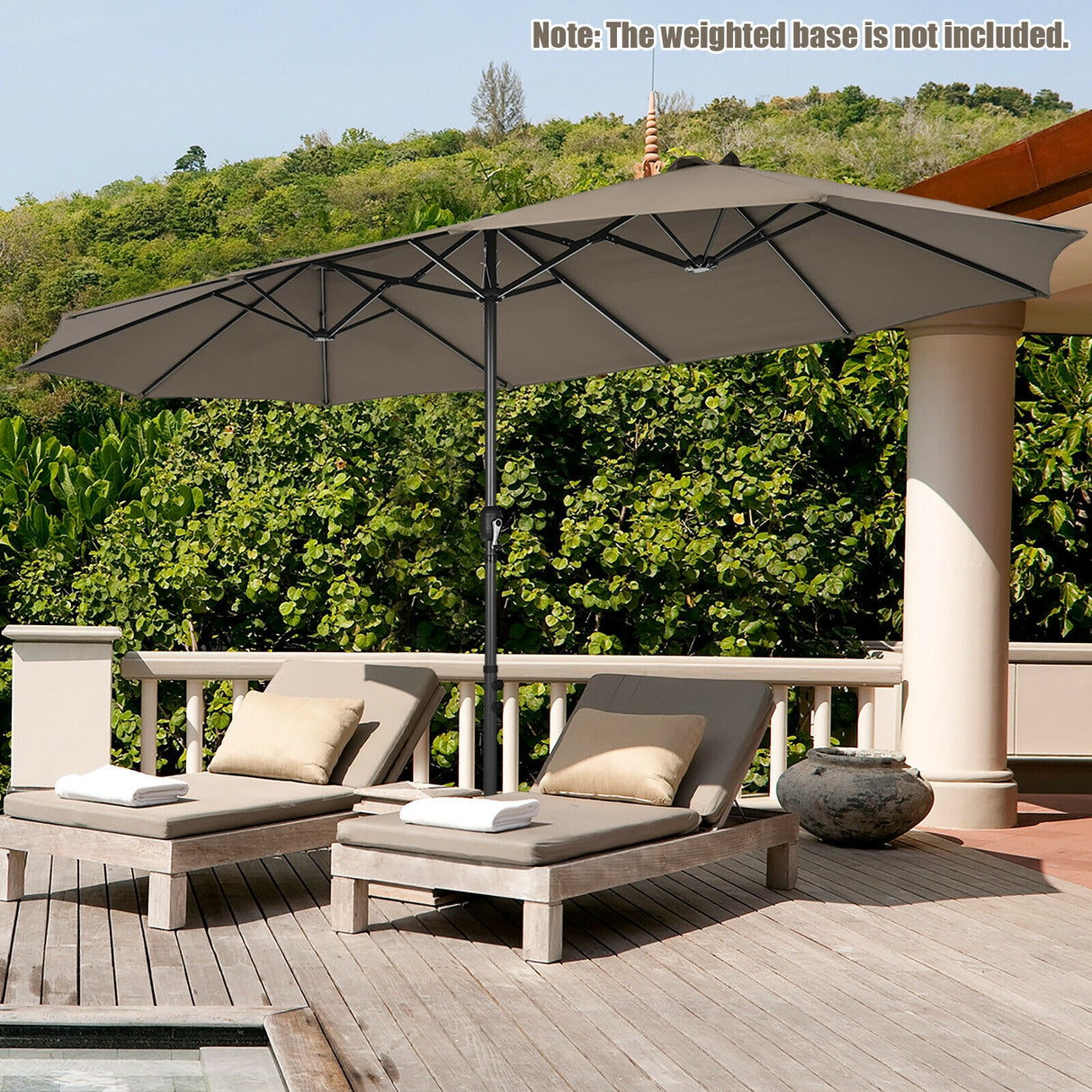 15 Feet Patio Double-Sided Umbrella with Hand-Crank System-Beige