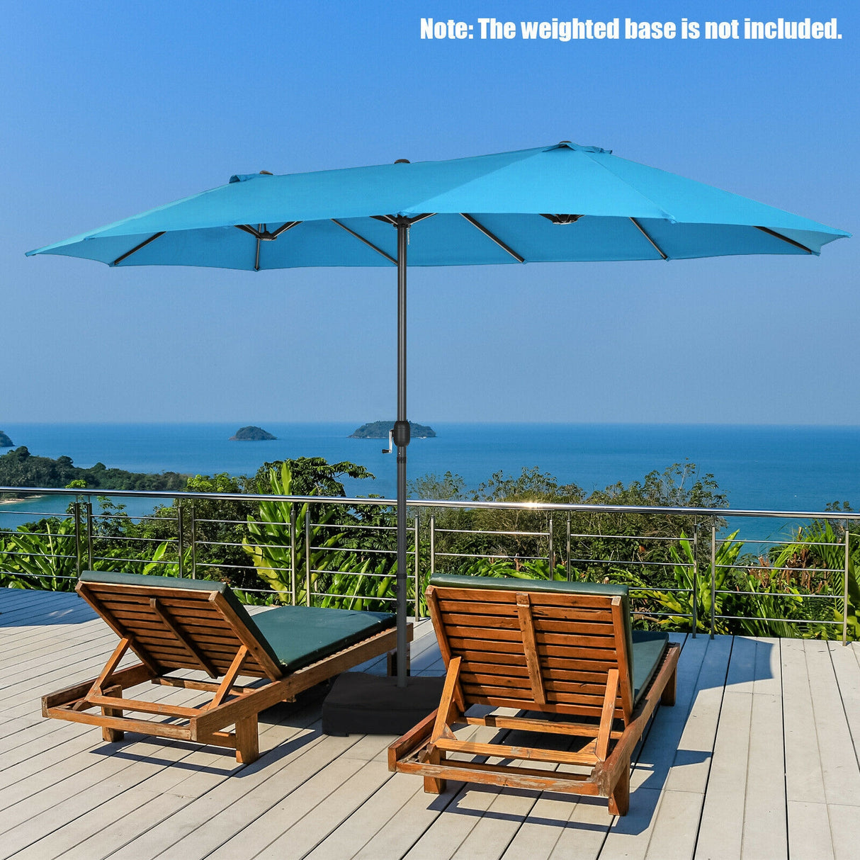 15 Feet Patio Double-Sided Umbrella with Hand-Crank System-Beige