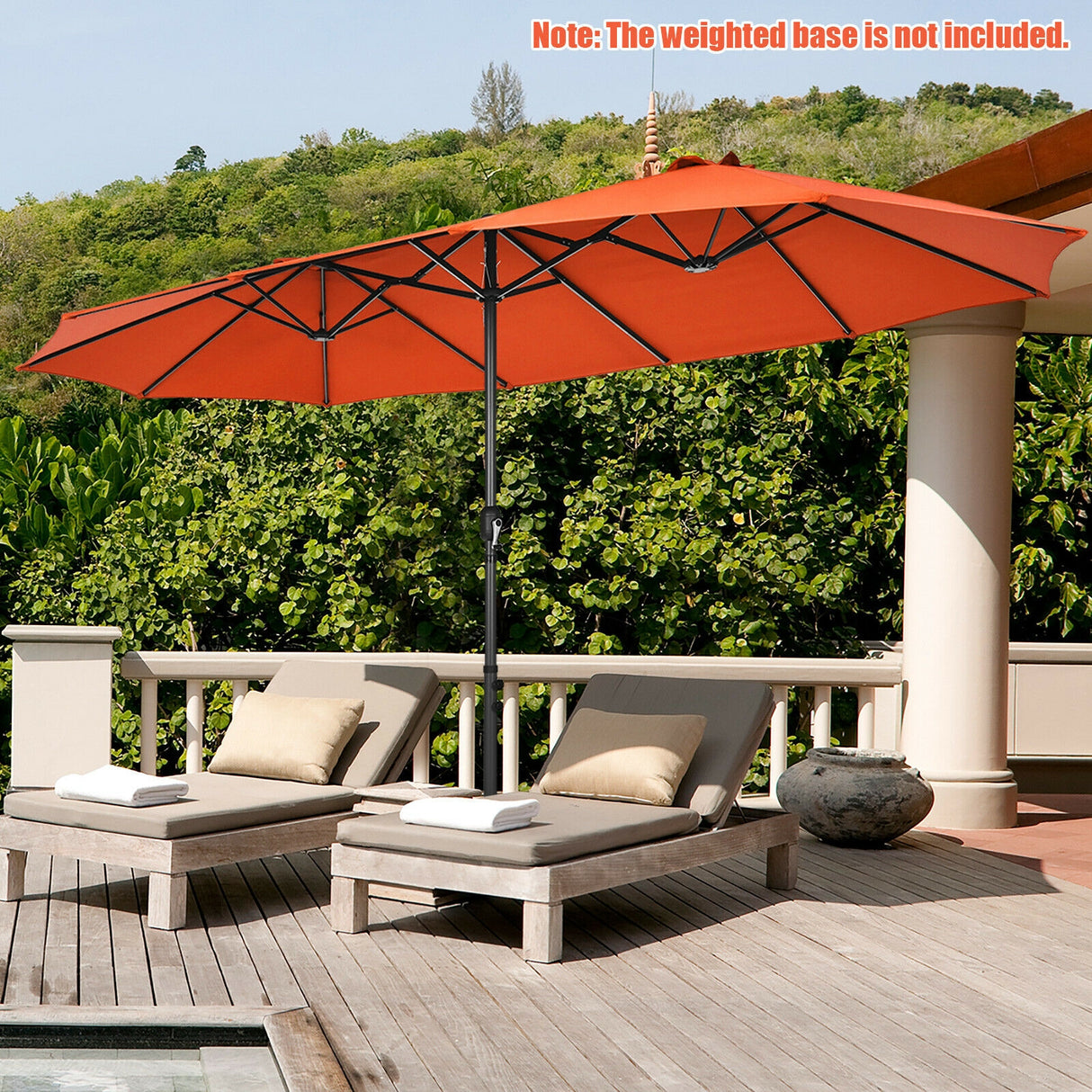 15 Feet Patio Double-Sided Umbrella with Hand-Crank System-Beige