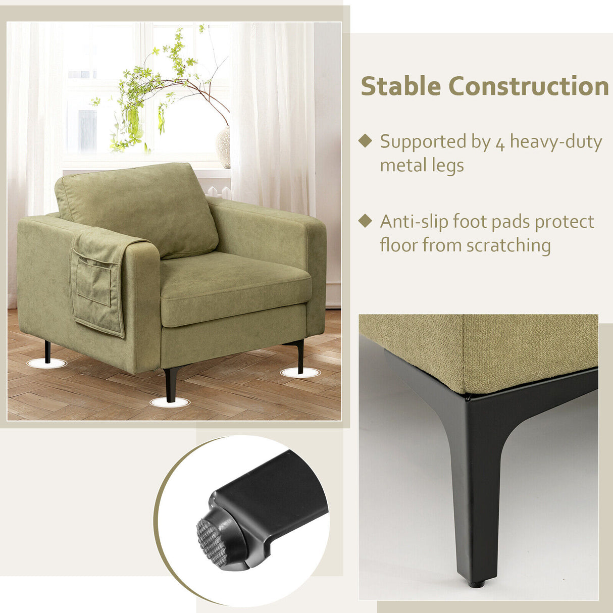 Modern Accent Armchair with Side Storage Pocket-Orange