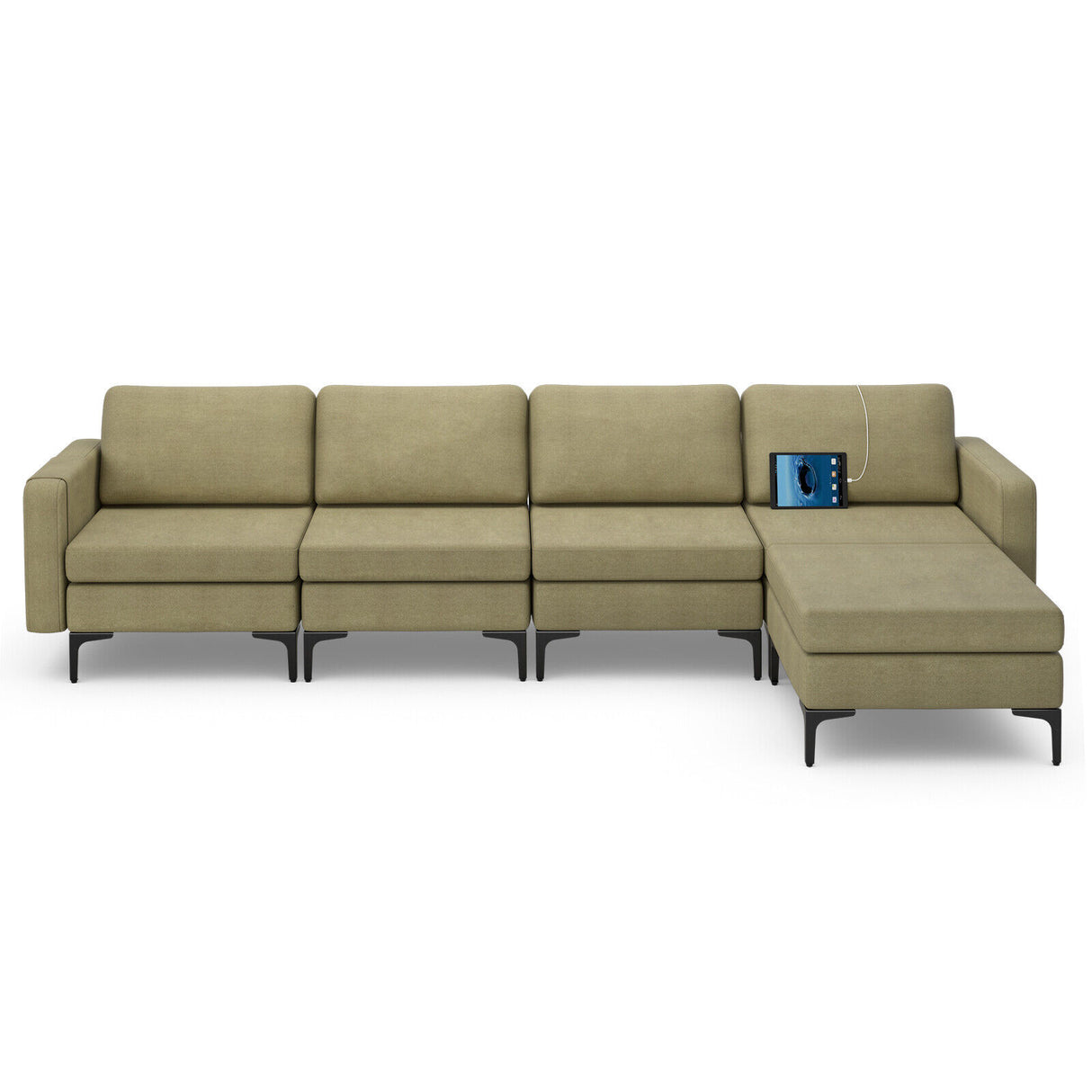 1/2/3/4-Seat Convertible Sectional Sofa with Reversible Ottoman-4-Seat L-shaped with 2 USB Ports