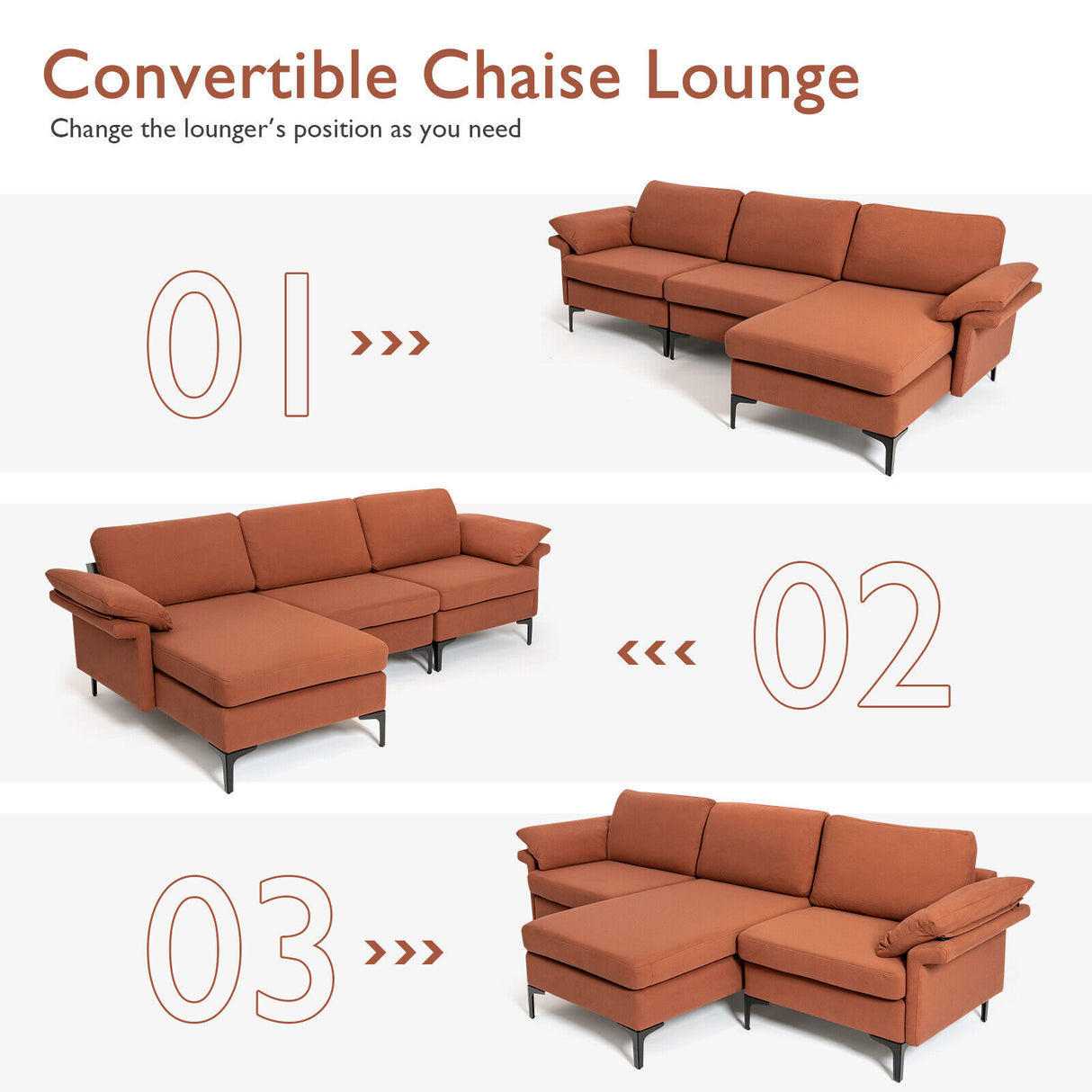 Extra Large Modular L-shaped Sectional Sofa with Reversible Chaise for 4-5 People-Gray