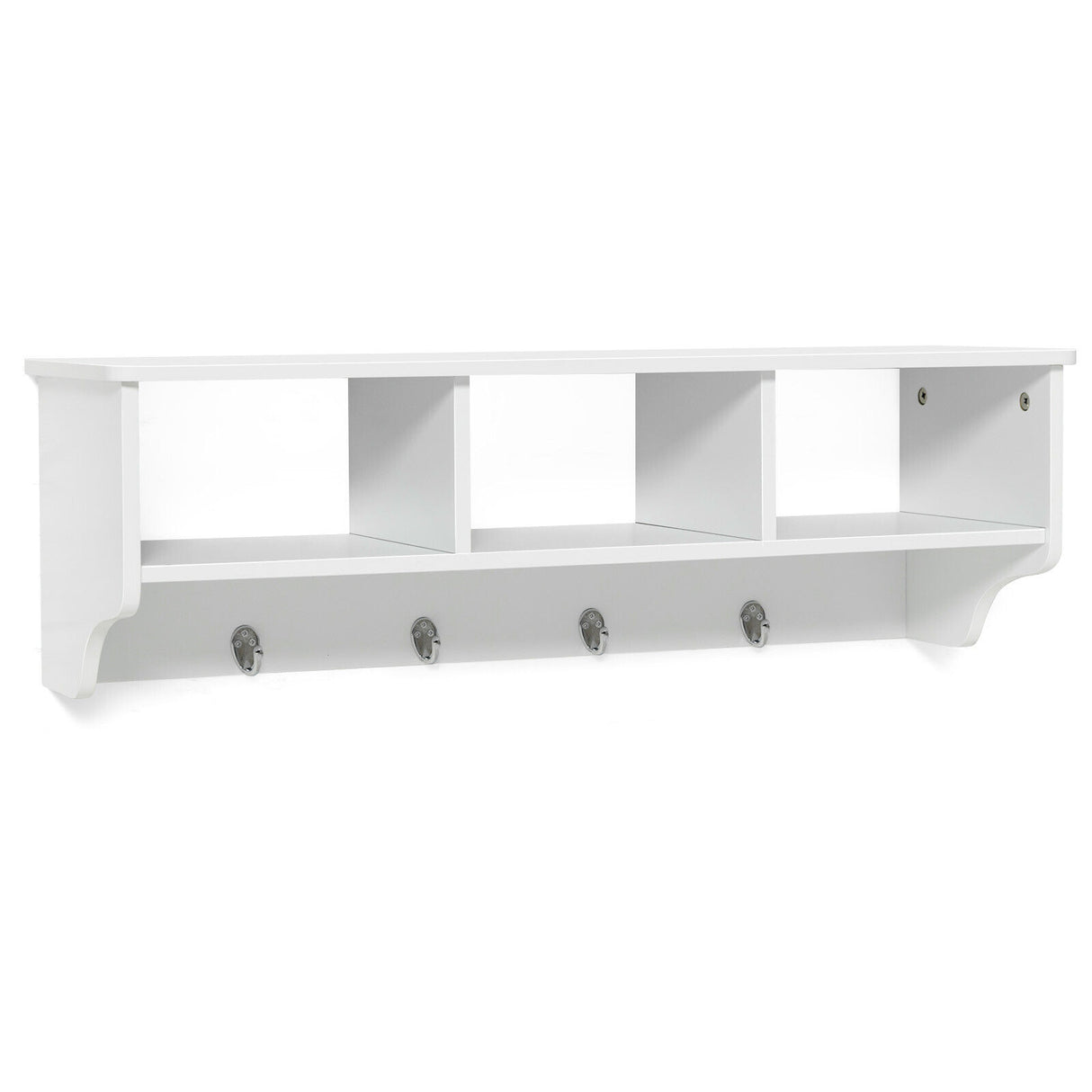 Wall Mount Cubby Organizer Hooks Entryway Storage Shelf-Black