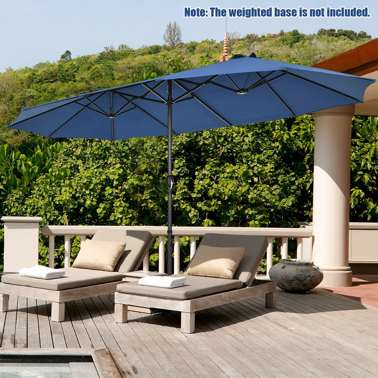 15 Feet Patio Double-Sided Umbrella with Hand-Crank System-Beige