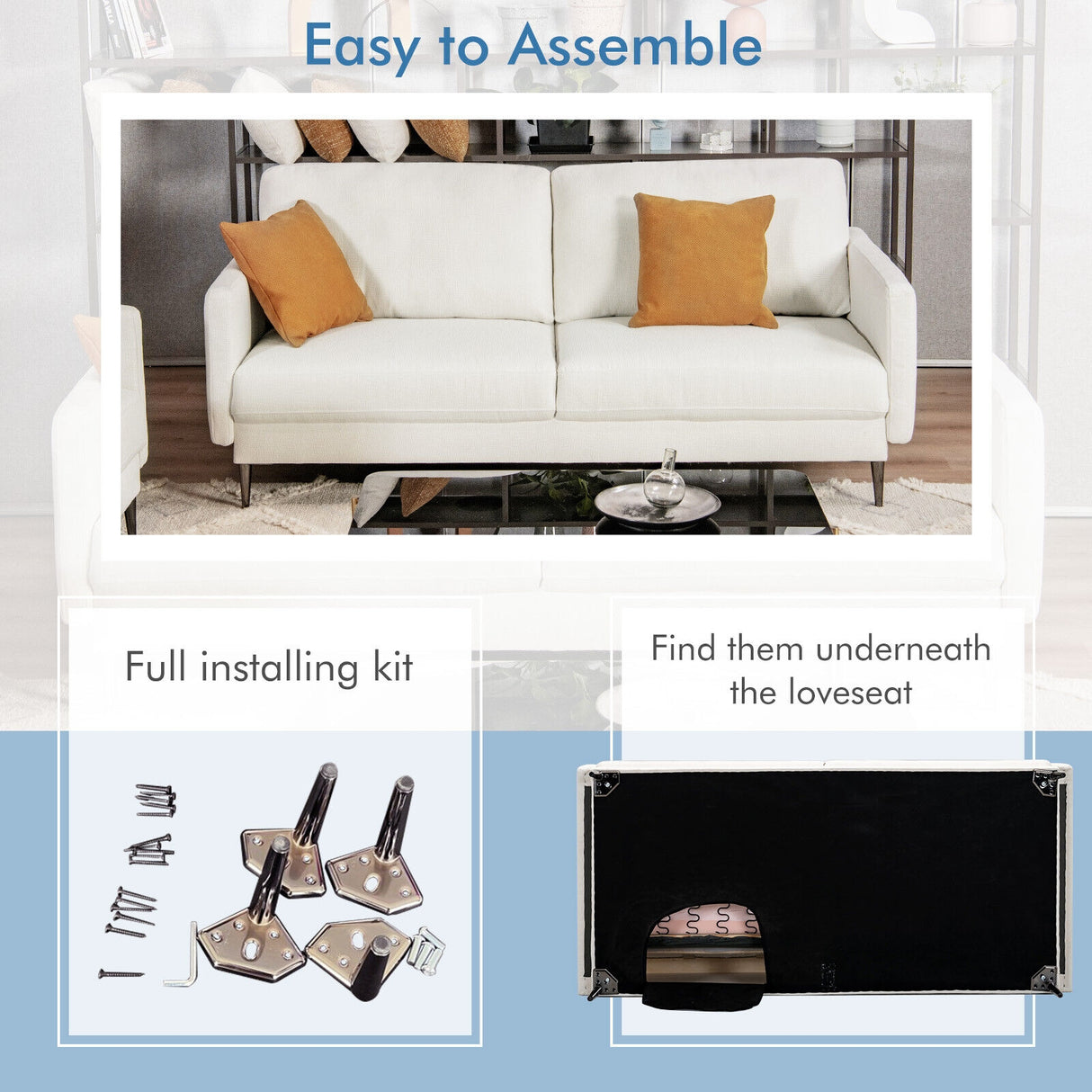 Modern Loveseat with Comfy Backrest Cushions-Gray