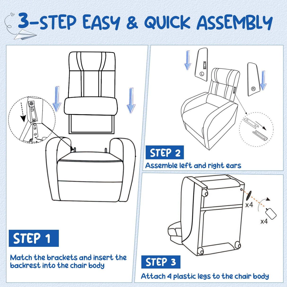 Kids Recliner Chair with Side Pockets and Footrest-Blue