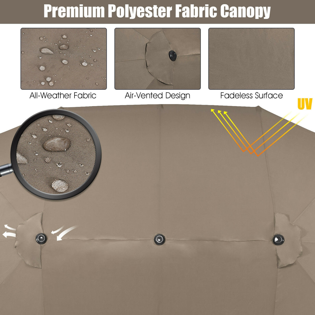 15 Feet Patio Double-Sided Umbrella with Hand-Crank System-Beige