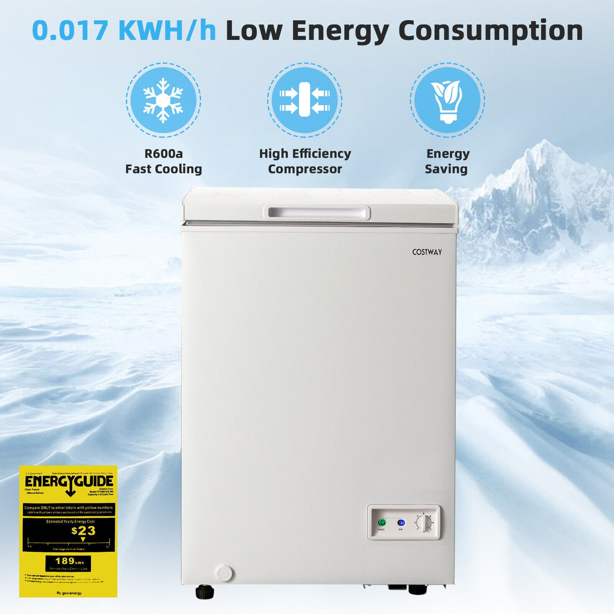 3.5/5 Cu.ft Compact Chest Freezer with Removable Storage Basket-5 Cubic Feet