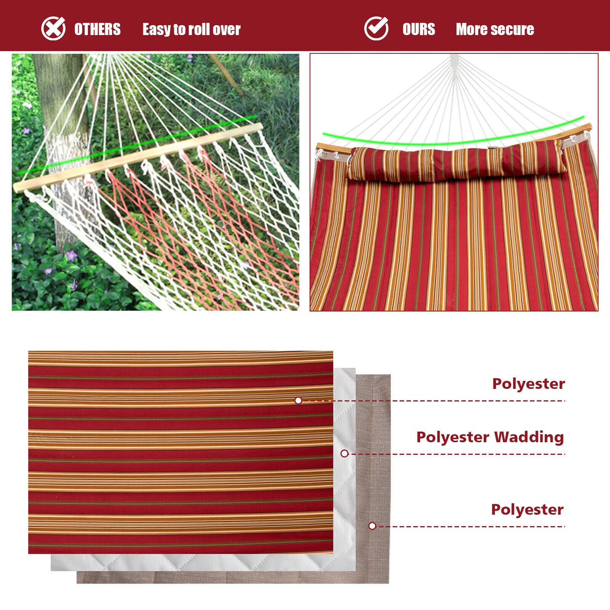 Outdoor Hammock with Detachable Pillow-Red