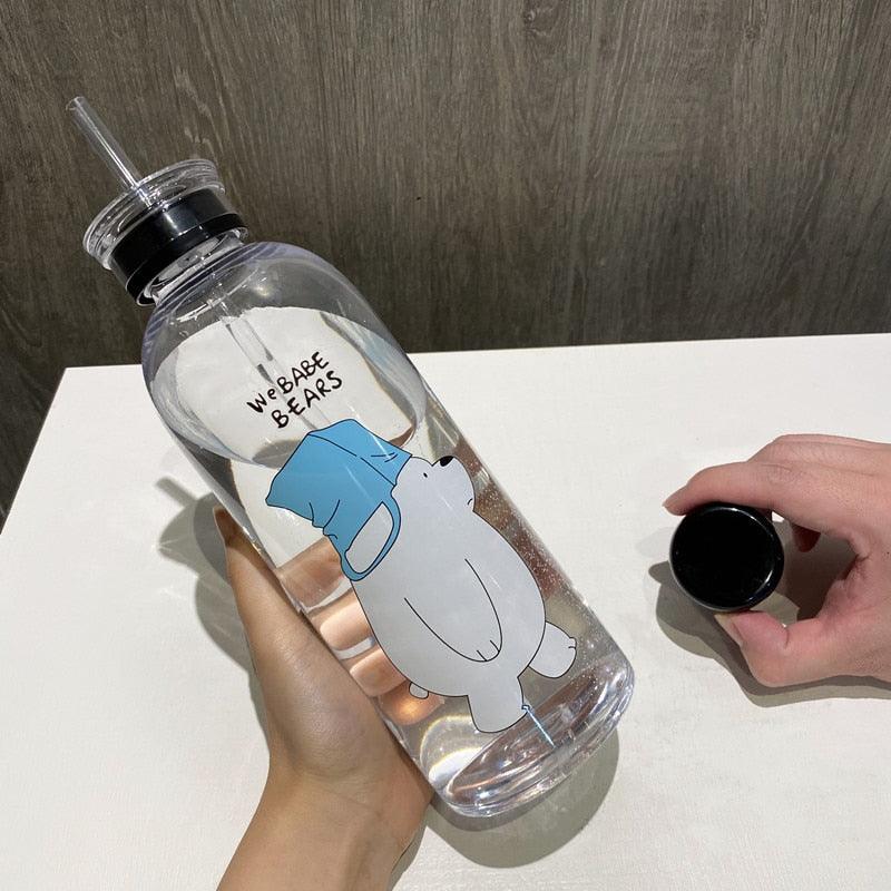 1000ml Water Bottles Cute Panda Bear Cup With Straw Transparent Cartoon Water Bottle Drinkware Frosted Cup Leak-proof Plastic Straw Cartoon Frosted Leak Proof Panda Bear Pattern Transparent Water Cup Sports Drink Water Bottle
