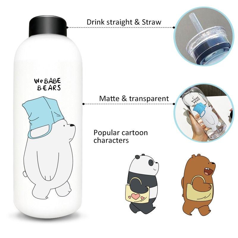 1000ml Water Bottles Cute Panda Bear Cup With Straw Transparent Cartoon Water Bottle Drinkware Frosted Cup Leak-proof Plastic Straw Cartoon Frosted Leak Proof Panda Bear Pattern Transparent Water Cup Sports Drink Water Bottle