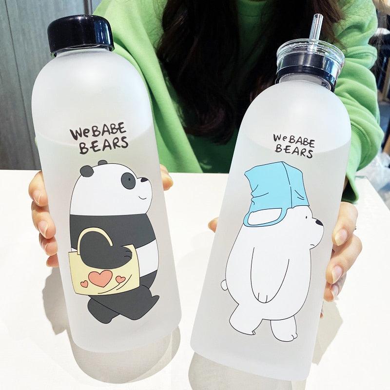 1000ml Water Bottles Cute Panda Bear Cup With Straw Transparent Cartoon Water Bottle Drinkware Frosted Cup Leak-proof Plastic Straw Cartoon Frosted Leak Proof Panda Bear Pattern Transparent Water Cup Sports Drink Water Bottle