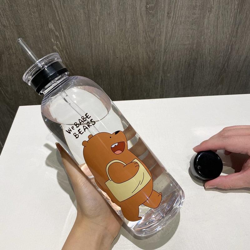 1000ml Water Bottles Cute Panda Bear Cup With Straw Transparent Cartoon Water Bottle Drinkware Frosted Cup Leak-proof Plastic Straw Cartoon Frosted Leak Proof Panda Bear Pattern Transparent Water Cup Sports Drink Water Bottle