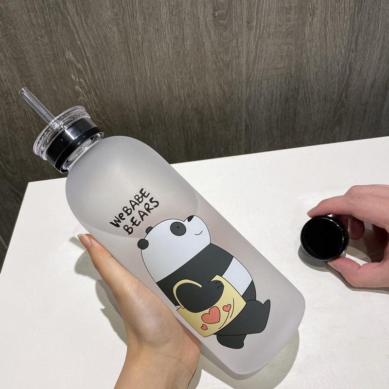 1000ml Water Bottles Cute Panda Bear Cup With Straw Transparent Cartoon Water Bottle Drinkware Frosted Cup Leak-proof Plastic Straw Cartoon Frosted Leak Proof Panda Bear Pattern Transparent Water Cup Sports Drink Water Bottle