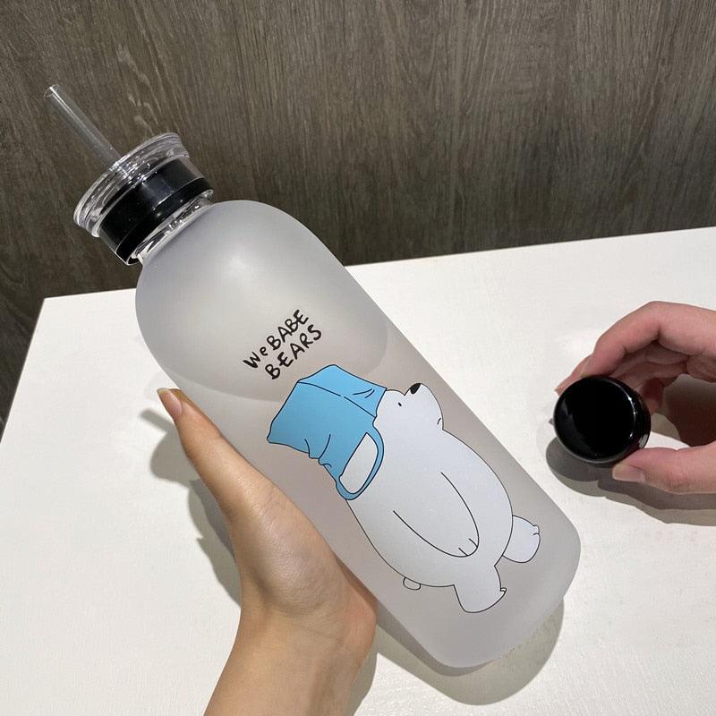1000ml Water Bottles Cute Panda Bear Cup With Straw Transparent Cartoon Water Bottle Drinkware Frosted Cup Leak-proof Plastic Straw Cartoon Frosted Leak Proof Panda Bear Pattern Transparent Water Cup Sports Drink Water Bottle