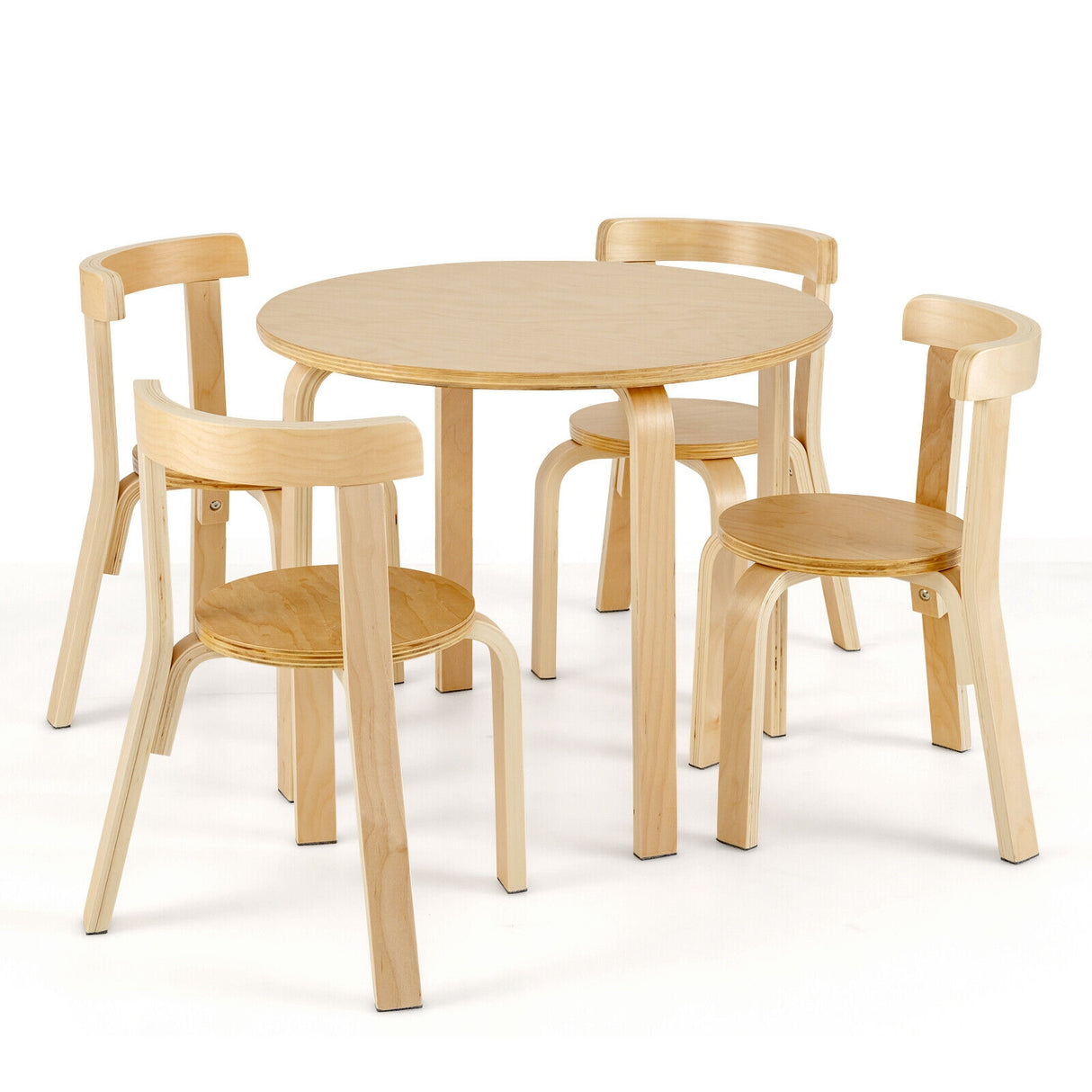 5-Piece Kids Wooden Curved Back Activity Table and Chair Set with Toy Bricks-Gray