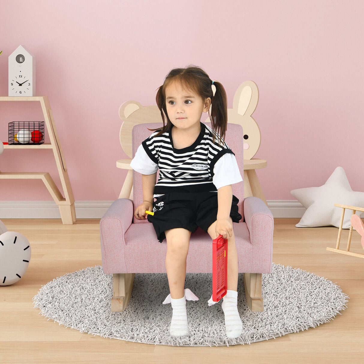 Kids Rocking Chair with Solid Wood Legs-Blue