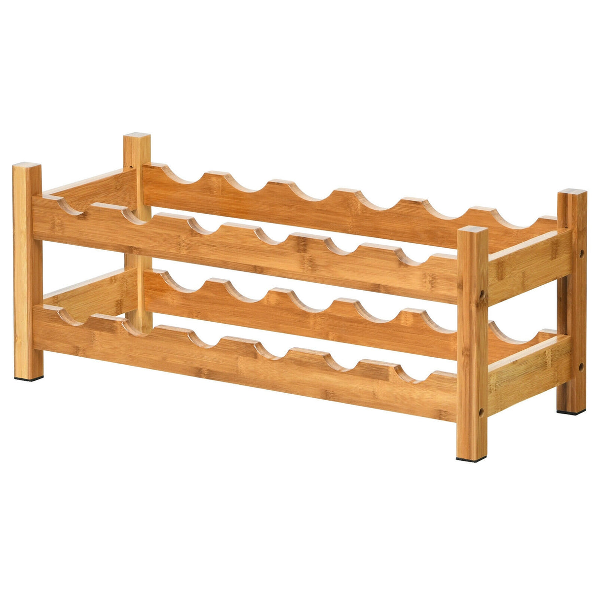 2-Tier 12 Bottles Bamboo Storage Shelf Wine Rack-Natural
