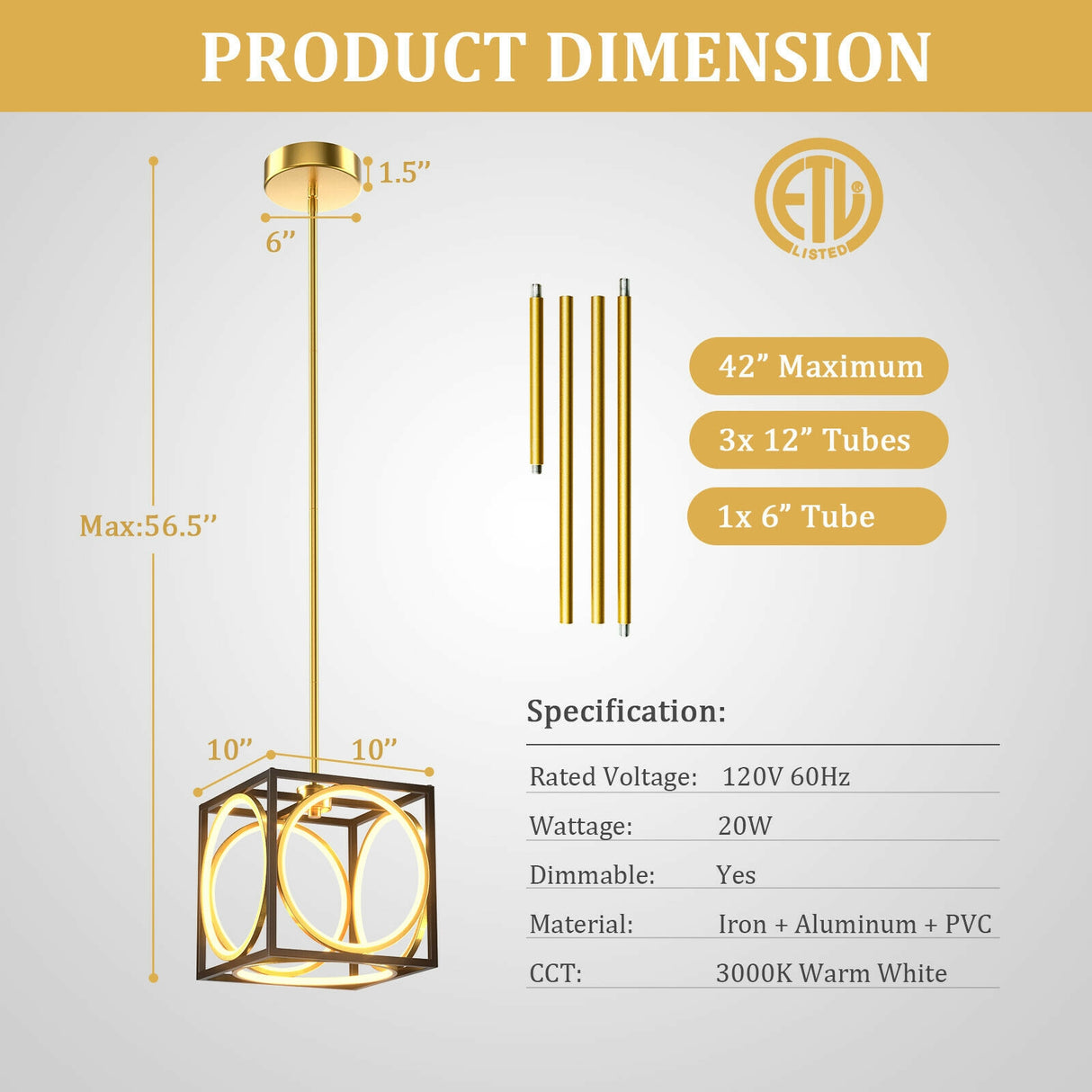 Modern LED Pendant Light with 42 Inches Adjustable Suspender-Black