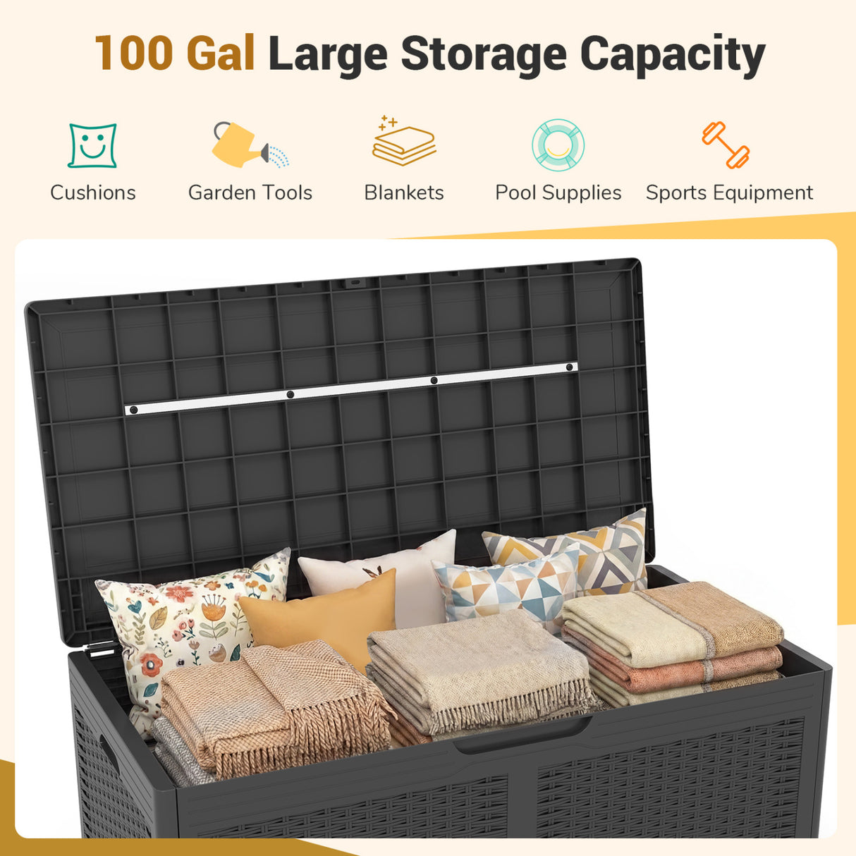 100 Gallon Resin Deck Box Outdoor Waterproof Storage Bench-Gray