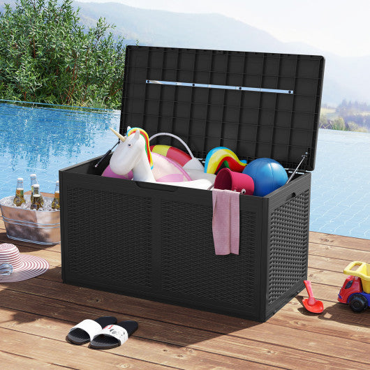 100 Gallon Resin Deck Box Outdoor Waterproof Storage Bench-Black