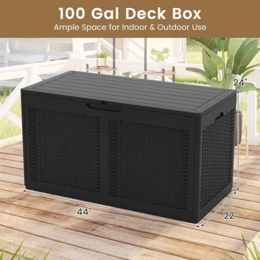 100 Gallon Resin Deck Box Outdoor Waterproof Storage Bench-Black