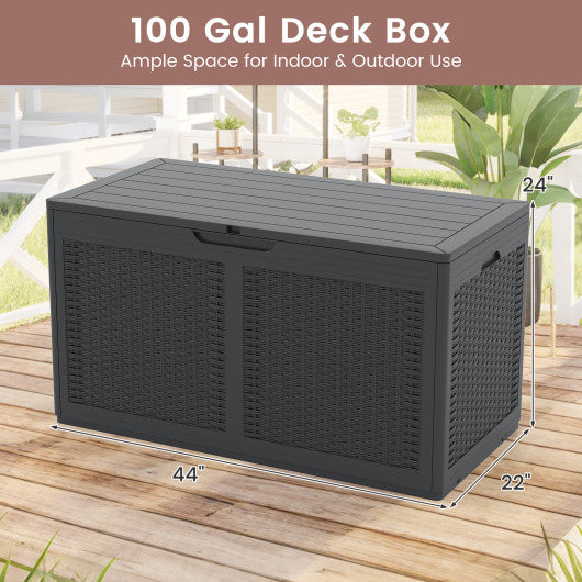 100 Gallon Resin Deck Box Outdoor Waterproof Storage Bench-Gray