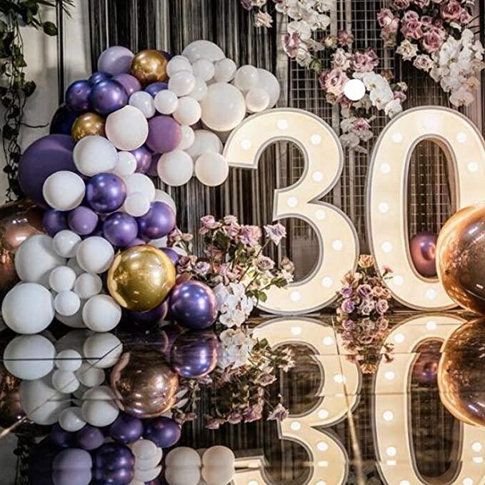 100Pcs Dark Purple White And Gold Balloons Arch Garland For Baby Shower Engagement Wedding Birthday Theme Anniversary Decoration For Party