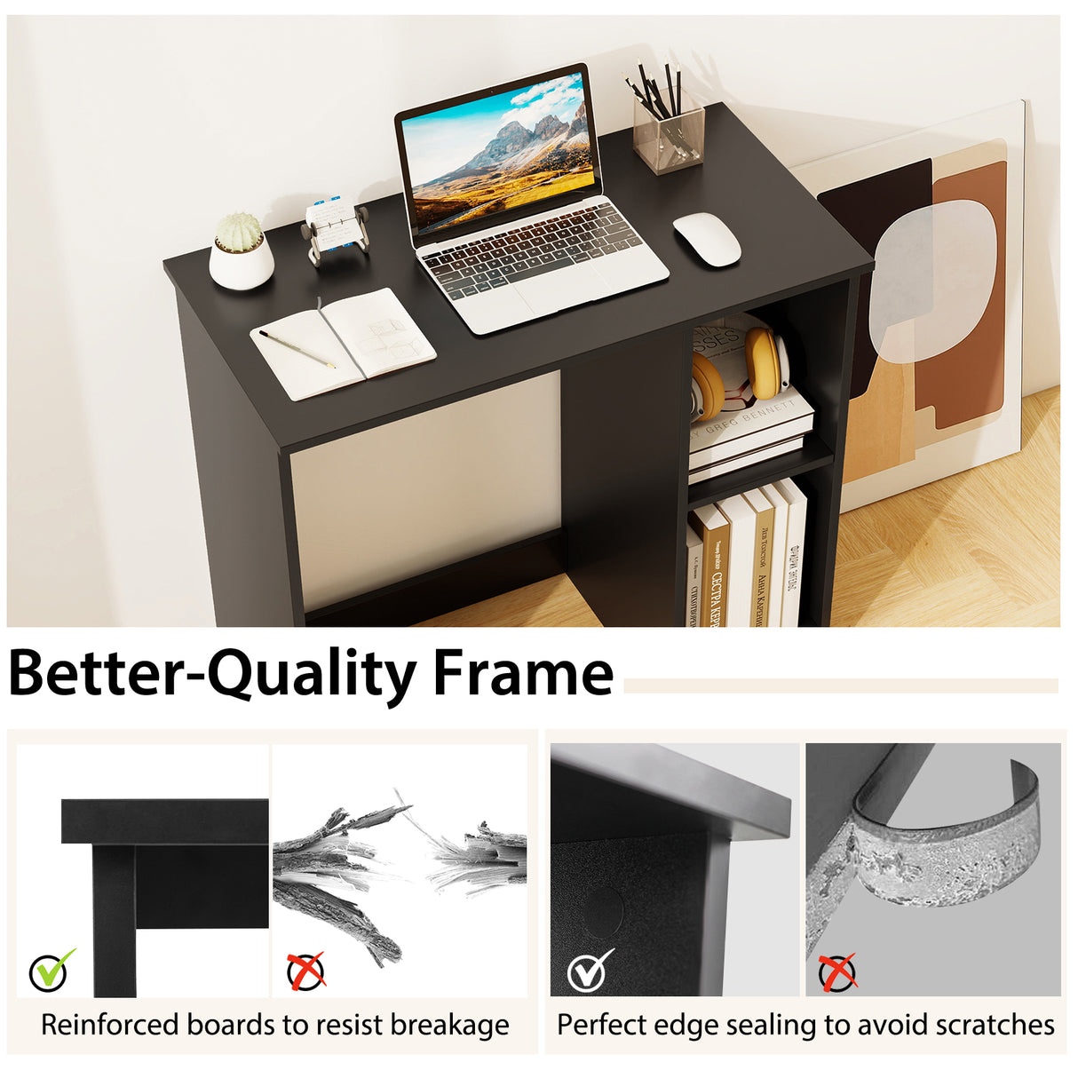 31.5 Inch Modern Home Office Desk with 2 Compartments-Black