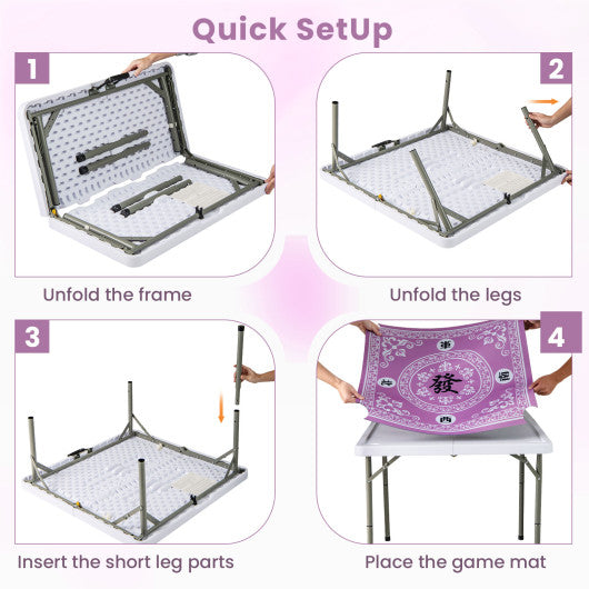 35 Inch 4 Player Game Card Folding Mahjong Table with Cup Holders-Navy