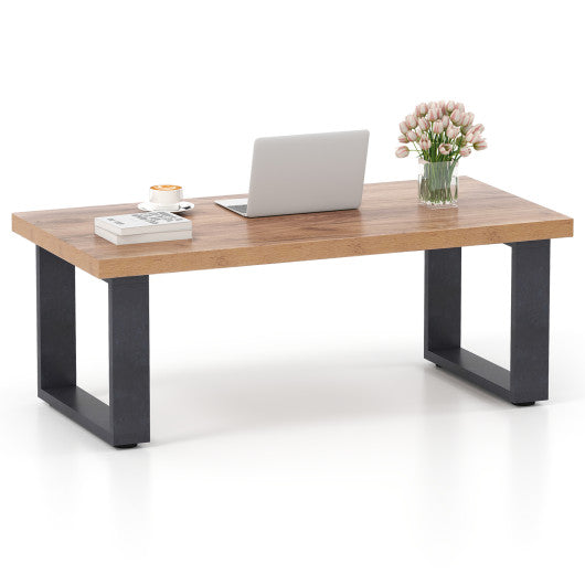 47 inch Farmhouse Style Rustic Coffee Table with Thickened Tabletop and Natural Wood Texture-Oak