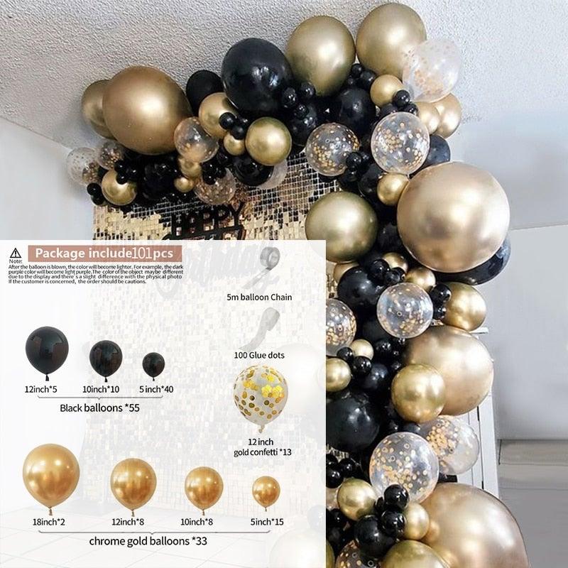 101pcs Gold Black Balloons Garland Arch Kit For Graduations Party Wedding Birthday Christmas Party Decoration For Birthday Wedding and Aniversaly