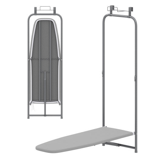 Over the Door Ironing Board Space-Saving Metal Hanging Ironing Board-Gray