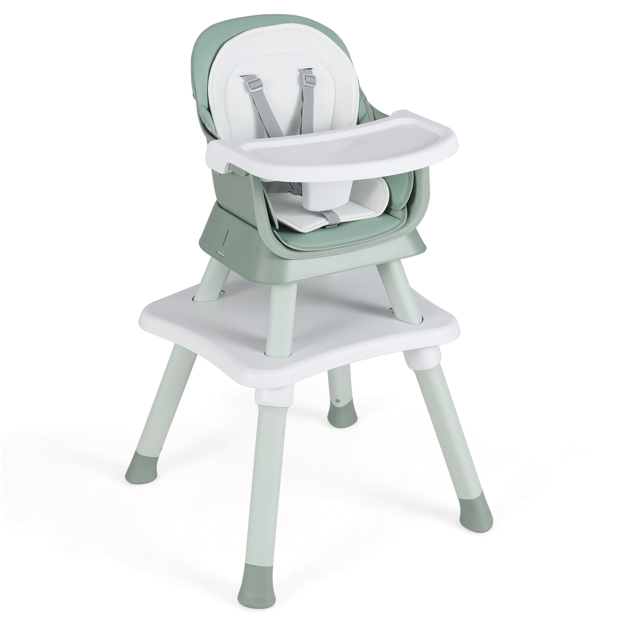 6-in-1 Convertible Baby High Chair with Adjustable Removable Tray-Green