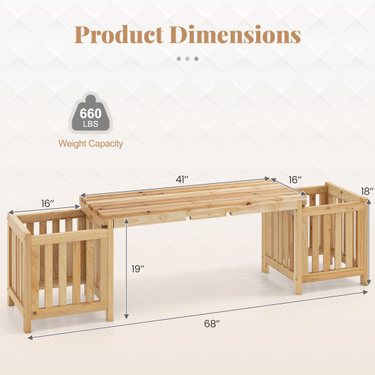 Patio Wooden Bench with Planter 2 Person Patio Bench-Natural