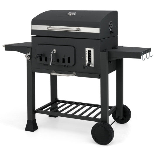 24-Inch Barrel Charcoal Grill with 2 Folding Side Tables and 544 sq.in Cooking Area