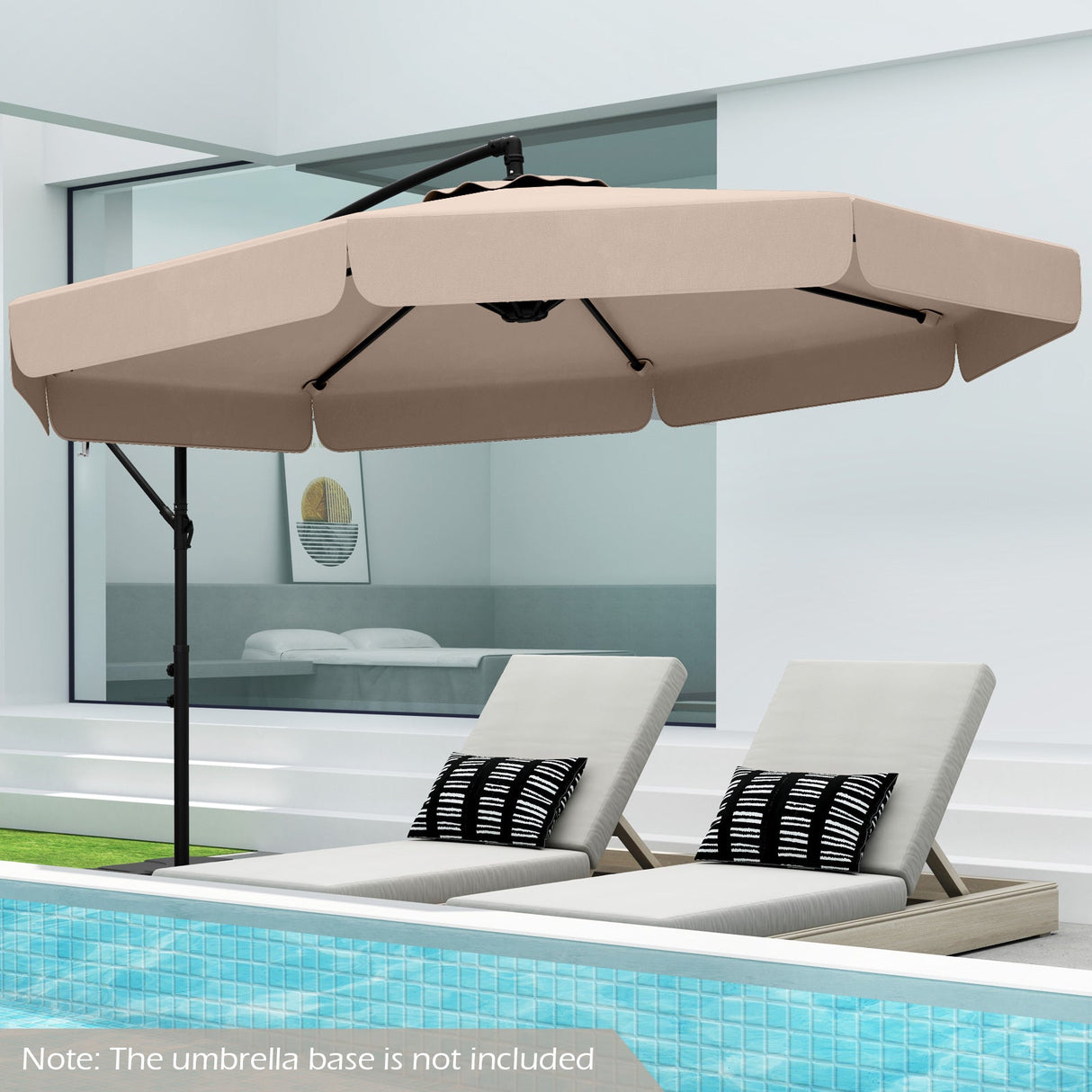 10 Feet Patio Cantilever Umbrella with Cover Tilt Adjustment and Ruffled Edge-Beige by DirectDeals