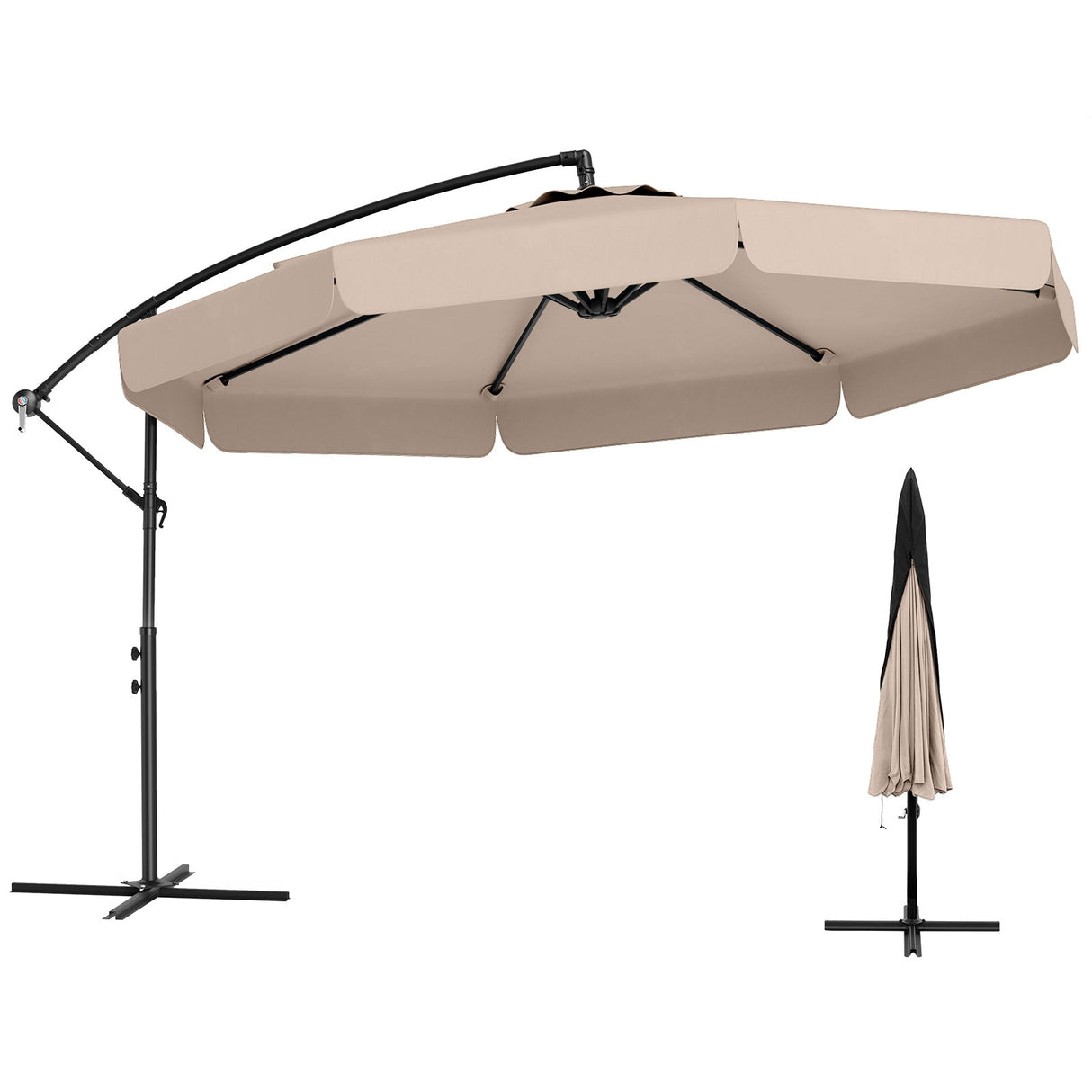 10 Feet Patio Cantilever Umbrella with Cover Tilt Adjustment and Ruffled Edge-Beige by DirectDeals