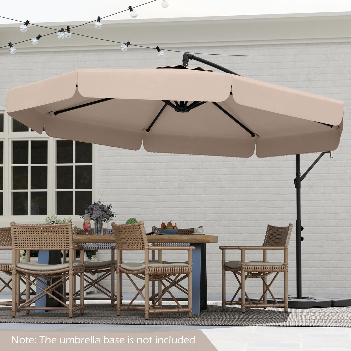 10 Feet Patio Cantilever Umbrella with Cover Tilt Adjustment and Ruffled Edge-Beige by DirectDeals