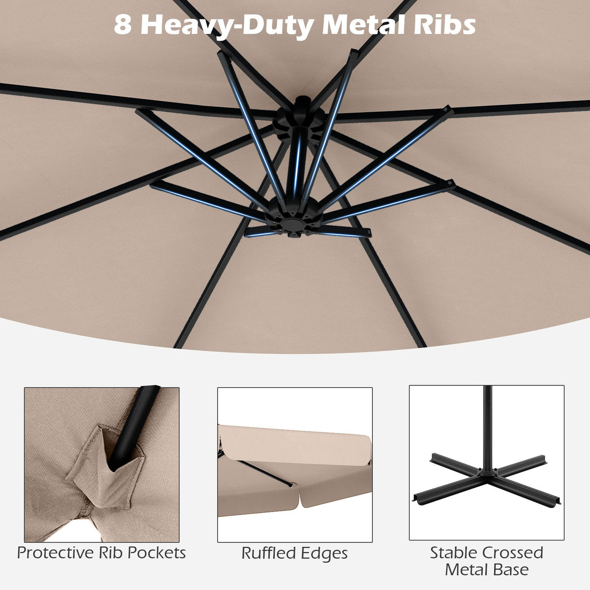 10 Feet Patio Cantilever Umbrella with Cover Tilt Adjustment and Ruffled Edge-Beige