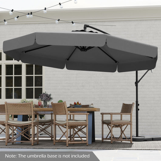 10 Feet Patio Cantilever Umbrella with Cover Tilt Adjustment and Ruffled Edge-Gray