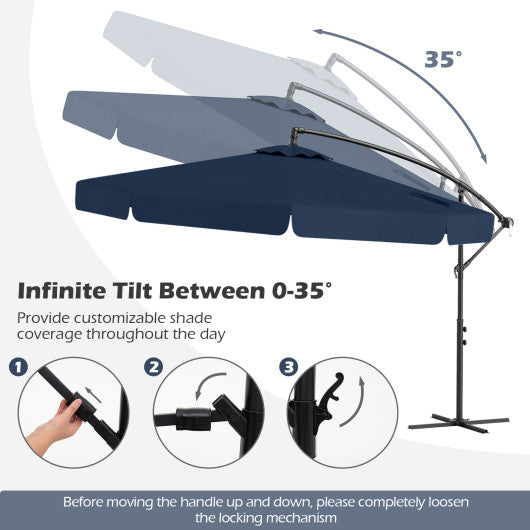 10 Feet Patio Cantilever Umbrella with Cover Tilt Adjustment and Ruffled Edge-Navy