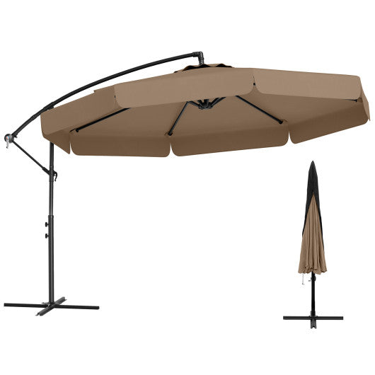 10 Feet Patio Cantilever Umbrella with Cover Tilt Adjustment and Ruffled Edge-Taupe