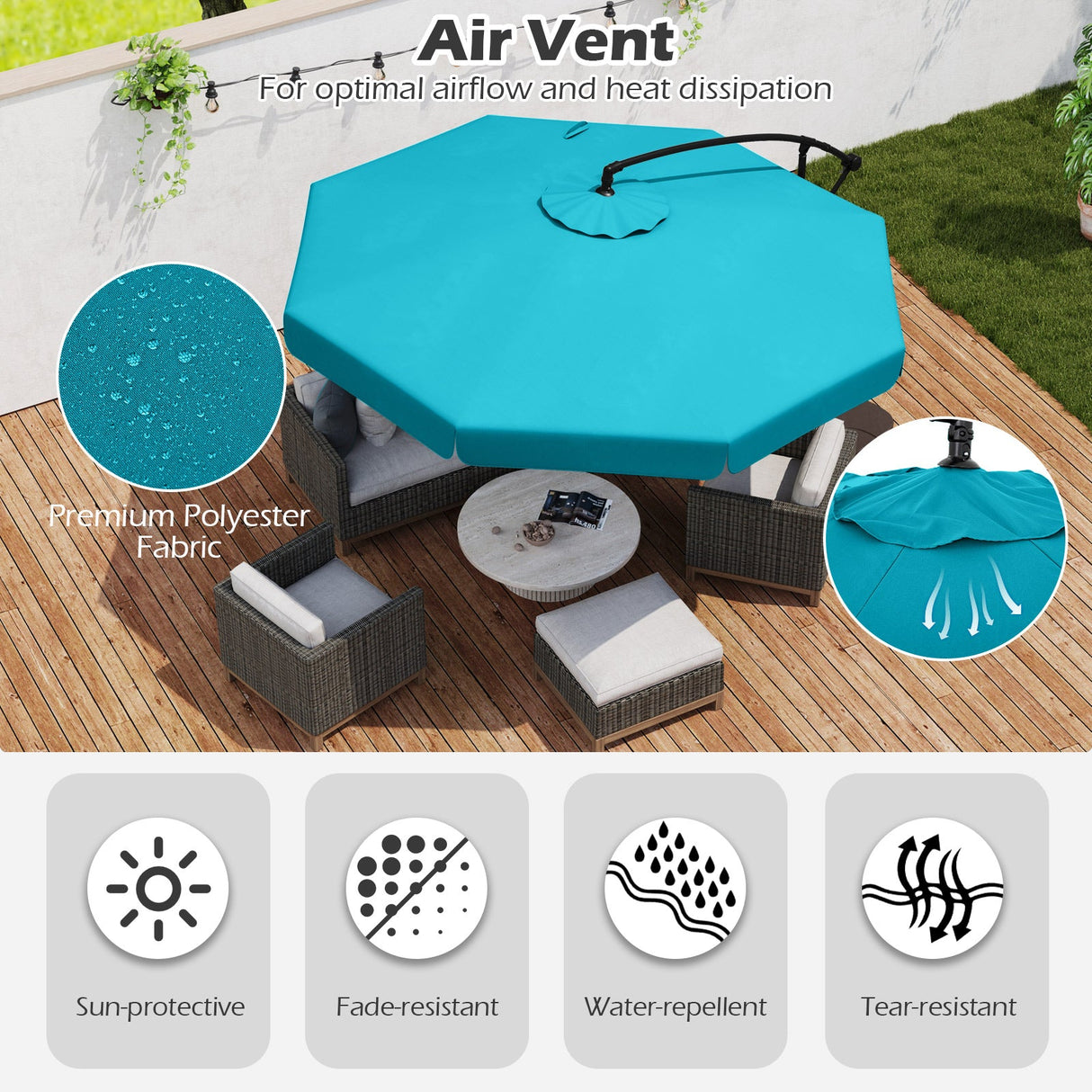 10 Feet Patio Cantilever Umbrella with Cover Tilt Adjustment and Ruffled Edge-Turquoise by DirectDeals