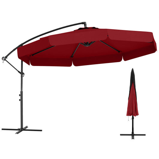10 Feet Patio Cantilever Umbrella with Cover Tilt Adjustment and Ruffled Edge-Wine