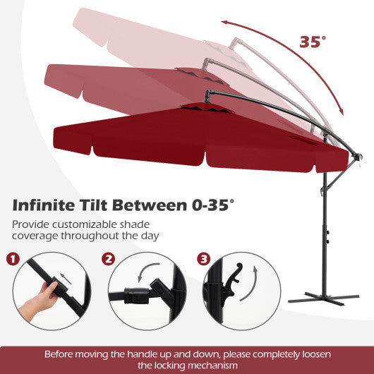 10 Feet Patio Cantilever Umbrella with Cover Tilt Adjustment and Ruffled Edge-Wine