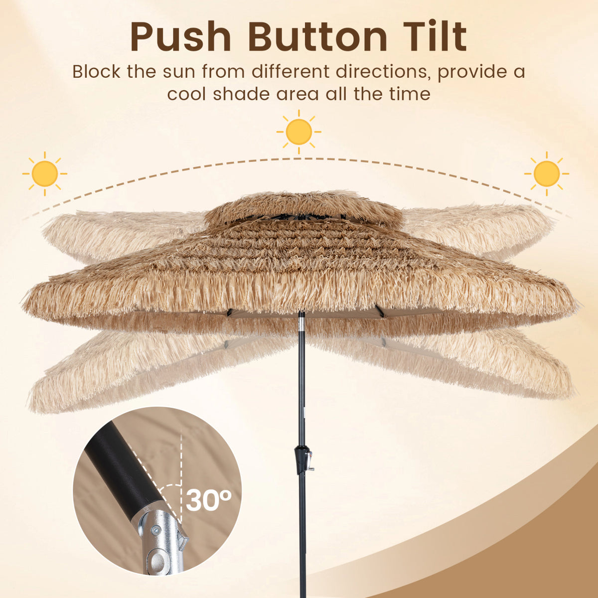 10FT and 2-Tier Tiki Patio Umbrella with 8 Ribs-Brown