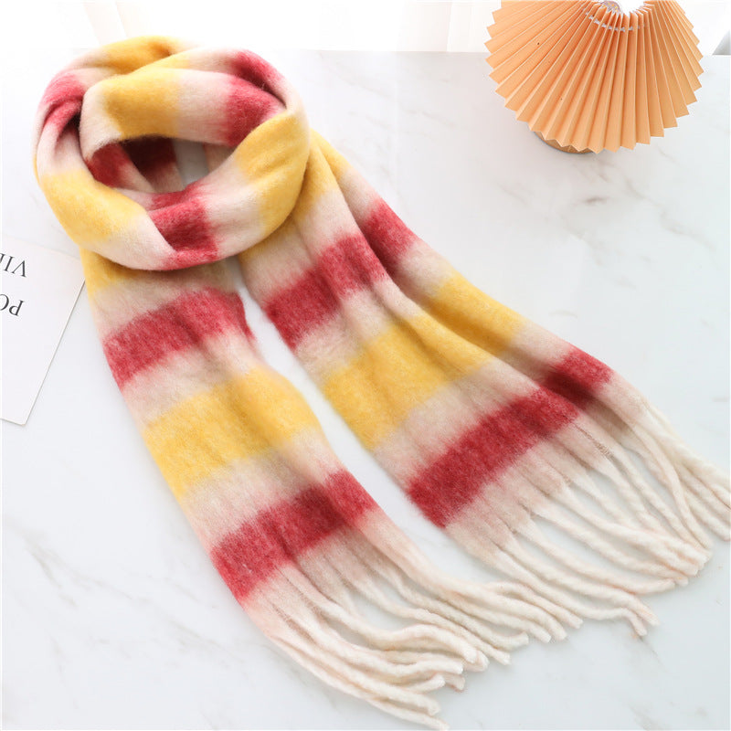 New Luxury Winter Soft Head Wraps Plaid Scarf Shawls Cashmere Warm Cashmere Scarves Rainbow For Women
