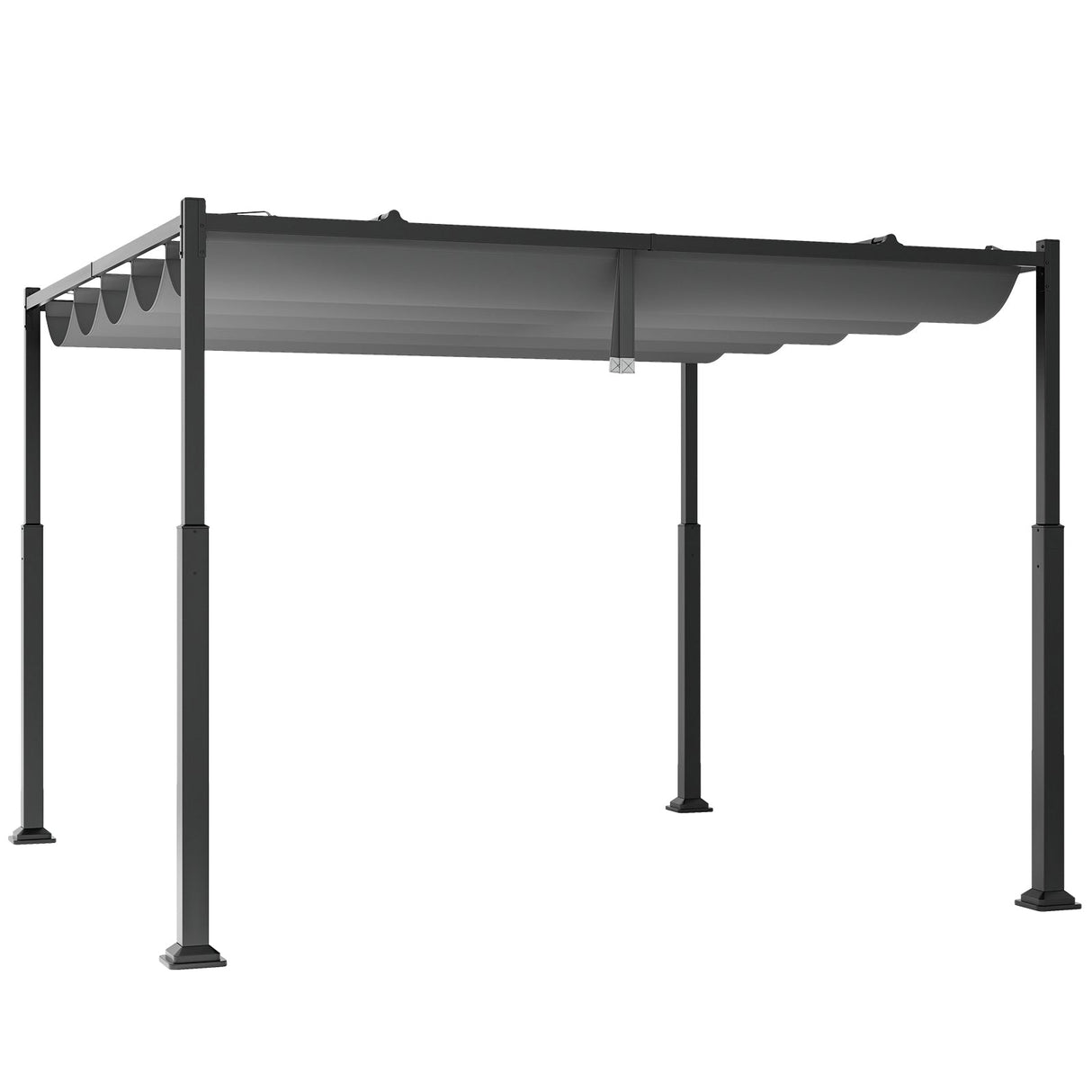 10 x 10 Feet Outdoor Pergola with Retractable Canopy and Metal Columns-Gray by DirectDeals